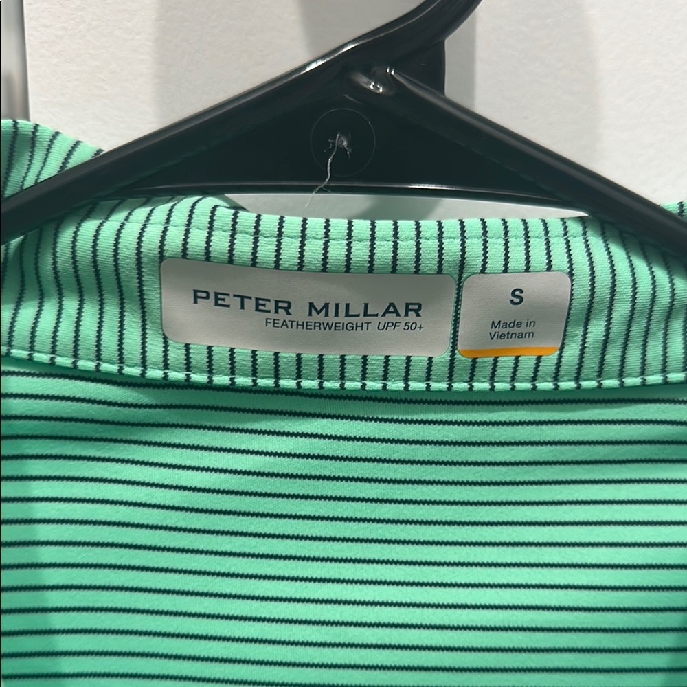 Peter Millar Mint and Black Striped Polo
